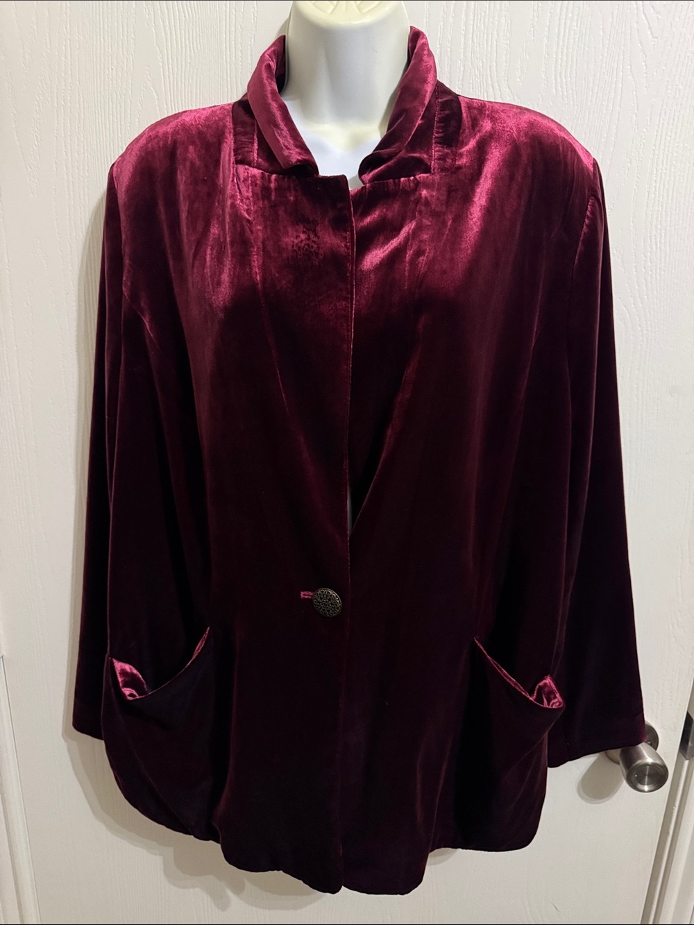 Chicos Velour Single Button Burgundy Blazer Relaxed Fit 3 XL Regencycore Festive